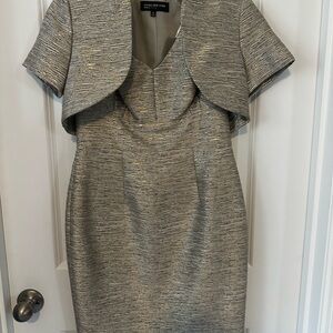 Jones New York Metallic Gray Midi Dress with Jacket